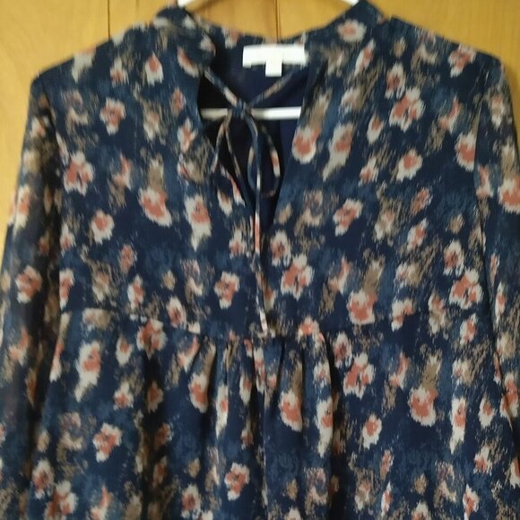 Eri + Ali Women's XS Anthropologie Floral Peasant Boho Long Sheer Sleeve Blouse - Picture 2 of 6